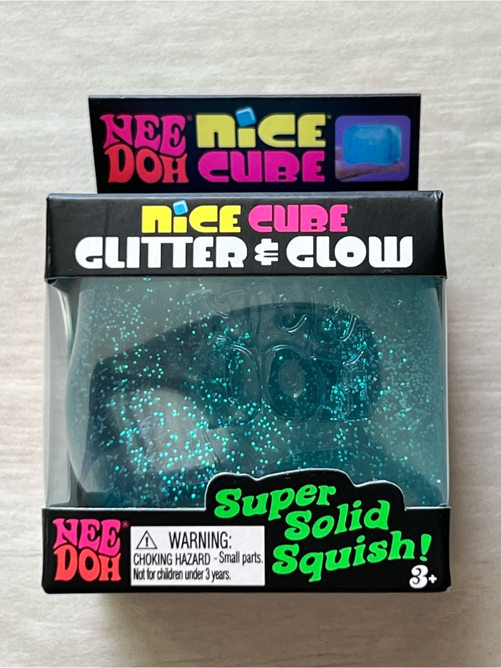 Schylling NeeDoh Blue Nice Cube Glitter & Glow Super Solid Squishy Toy Sensory